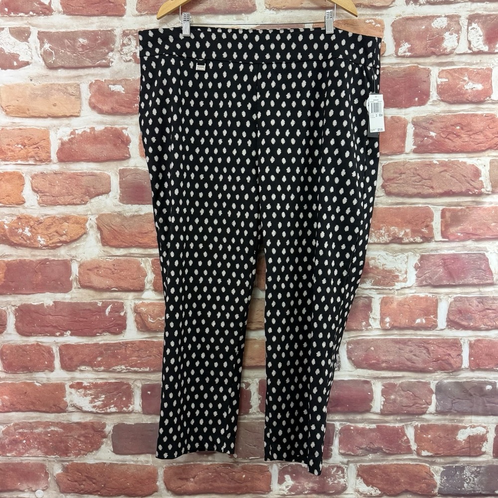 Premise Pants Women's 3X Black Polka Dot Abstract Stretchy Pull On Trousers